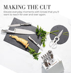 Styled Settings Stainless Steel Knife Set with Built In Sharpener - 14 Piece Ultra Sharp, High Carbon Stainless Steel Kitchen Knife Set Includes White Knife Block with Sharpener Built In
