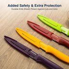 Gourmetop Paring Knife with Cover, Paring Knives Set of 4, 3.8" Paring Knife Set of Premium Stainless Steel, Small Kitchen Knife Set for Fruit and Vegetable, Ergonomic Knife Handles for Versatility