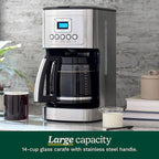 Cuisinart 14-Cup Coffee Maker, Programmable PerfecTemp Glass Carafe Coffee Machine with 1-4 Cup Setting, Brew Strength Control and Pause, Stainless Steel, DCC-3200NAS