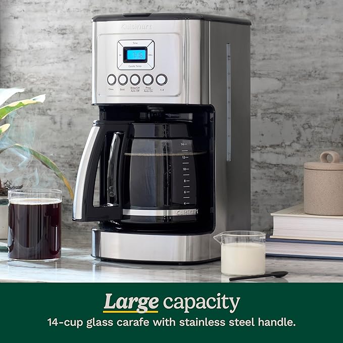 Cuisinart 14-Cup Coffee Maker, Programmable PerfecTemp Glass Carafe Coffee Machine with 1-4 Cup Setting, Brew Strength Control and Pause, Stainless Steel, DCC-3200NAS