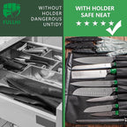 FULLHI 15pcs Japanese Knife Set with Magnetic Knife Block Holder, Japan Stainless Steel Blades, Green Resin Ergonomic Handles for Professional and Home Cooking