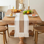 FEXIA Boho Table Runner for Spring Home Decor with Tassels 72 Inches Long Farmhouse Rustic Table Runner Macrame Burlap Table Decoration for Kitchen Living Room Bridal Shower(12x72 Inches)