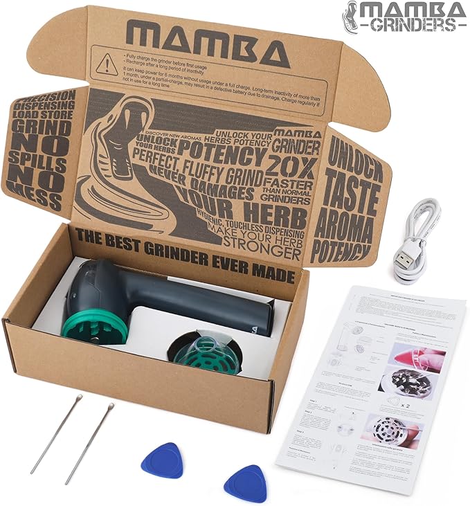 Mamba Lite Electric Herb Grinder, USB Rechargeable Herb & Spice Grinder for Dried Herbs, One-Hand Automatic Kitchen Herb Mill, Portable Spice Grinder with Cleaning Tools, 0.75 g Capacity, Green