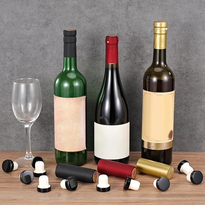 30 Pcs Wine Sealer for Wine Bottles - Bottle Sealer for Cruise, Plastic Heat Shrink Cap & Polymer Stopper with Plastic Top