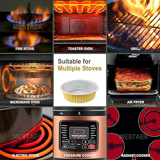 10" Deep Round Aluminum Foil Pans with Lids (5 Pack), Heavy Duty Grease-Resistant Foil Containers for Baking, Heating, Meal Prep & Food Storage, 2.7" Depth, 84oz