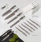 Styled Settings Stainless Steel Knife Set with Built In Sharpener - 14 Piece Ultra Sharp, High Carbon Stainless Steel Kitchen Knife Set Includes White Knife Block with Sharpener Built In