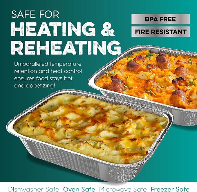 Aluminum Pans 9x13 [10 Pack] Aluminum Foil Trays - Disposable for Baking, BBQ Grilling, Roasting, Cake Serving Dishes, Catering Supplies, Steam Table Chafing Pans, Half Size Tin Foil Pan