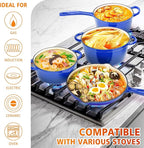 7-Piece Enameled Cast Iron Cookware Set: Dutch Ovens, Skillet & Sauce Pan with Non-Stick Ceramic Coating - Oven Safe to 550°F, PFOA-Free (Cobalt Blue)