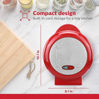 Holstein Housewares Stainless Steel 2 Section Omelet & Frittata Maker, Non Stick Coating, Easy To Clean, Indicator Lights, Compact Storage, Prepare Versatile Recipes in Minutes. 2 Portions, Red