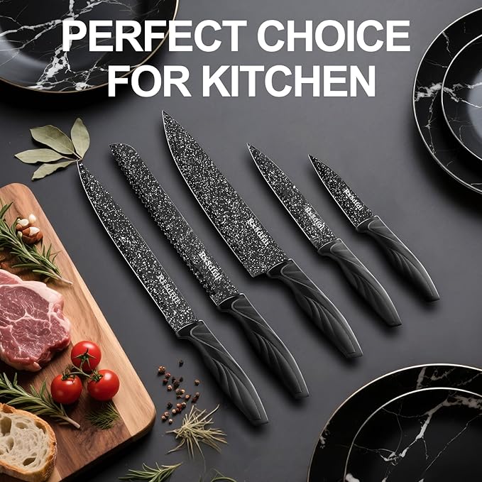 Knife Set, 6 Pieces Kitchen Knives Set with Anti-Rust Coating & Ergonomic Handles, Lightweight, Dishwasher Safe stainless steel Knife, Gift for Kitchen Enthusiasts, Family Chef(Phoenix Tail)