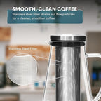 OVALWARE Airtight Cold Brew Iced Coffee Maker Pitcher and Tea Infuser with Spout - 1.0L / 34oz Ovalware RJ3 Brewing Glass Carafe with Removable Stainless Steel Filter