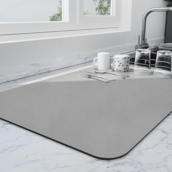 Ecotrim - Dish Drying Mat for Kitchen Counter | Coffee Bar Mat for Countertops | Heat Resistant Drainer Mat with Non-slip Rubber Backed | Hide Stain Kitchen Absorbent Draining Mat | Grey 16"x24"