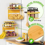 Magnetic Shelf for Fridge with Wood Lid, Fruit Potato and Onion Storage Bins, Pantry Organizers & Storage, Large Container Magnetic Spice Rack for Refrigerator, Kitchen Counter, Cabinet (Yellow, 2)