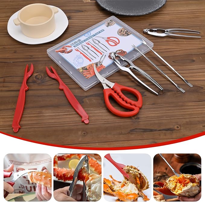 2026 Upgraded 20PCS Seafood Tool Set, Includes 6 Crab Leg Crackers, 6 Stainless Steel Crab Forks, 6 Lobster Shellers, 2 Seafood Scissors & Storage Bag, Nut Crackers for Crab Legs
