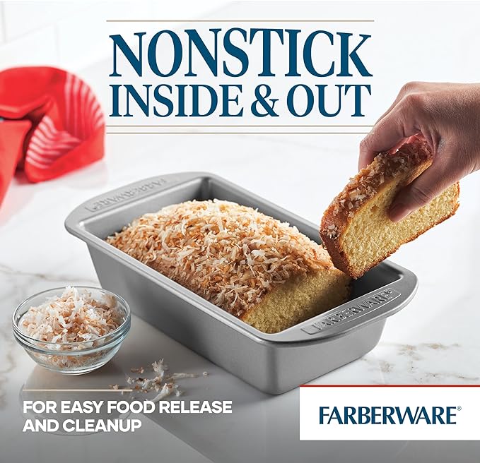 Farberware Bakeware Meatloaf/Nonstick Baking Loaf Pan Set, Two 9-Inch x 5-Inch, Gray