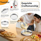 TeamFar Tart Pan, 9.5 Inch Stainless Steel Round Tart Pie Pan, Metal Quiche Baking Dish with Fluted Side for Baking Fruit Tarts, Quiches, Pies, Mousse Cakes, Heavy Duty & Dishwasher Safe
