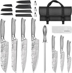 MOSFiATA Kitchen Knife Set, 12 Pcs Japanese Stainless Steel Knife Sets for Kitchen with Oxford cloth storage bag with Knife Sharpening Rod, Dishwasher Safe, For Outdoor