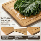 Extra Large Cutting Board Set of 4, Bamboo Cutting Boards for Kitchen with Juice Groove and Handles Kitchen Chopping Board for Meat Cheese board Heavy Duty Serving Tray, Empune
