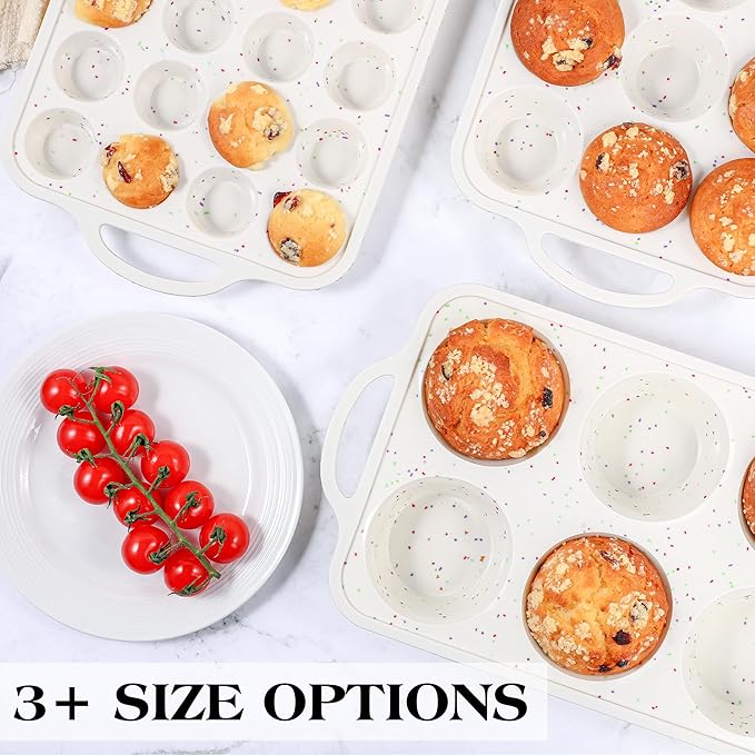 2 Pcs Jumbo Muffin Pan with Metal Frame, Nonstick 6 Cup Extra Large Cupcake Pan for Baking, Silicone Deep Muffin Tray for Egg Bites (Cream)