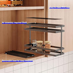 Mustorn Pull Out Spice Rack Organizer for Cabinet, 2 Tier Metal Slide Out Seasoning Organizer and Storage Heavy Duty Vertical Spice Rack Shelf Pullout for Kitchen Cabinets No Drilling(1 Pack, Black)