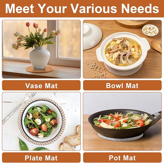 Husfunov 7 Inch Trivets for Hot Dishes, Pots and Pans, 5 Heat Resistant Pot Holders for Kitchen, Home Essentials, Hot Pads for Countertop and Table, Farmhouse Decor Vase Mats, Brown