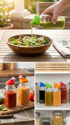 kitchentoolz Red 16oz Glass Salad Dressing Shaker – Dressing Container Glass Bottle with Silicone Non-Metal Lid for Homemade Sauces & Dressings