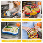 EASYFUN Bento Box Adult, Lunch Box, 3-Compartment Lunch Containers, Drop-Proof, Dishwasher Safe & Made with BPA-Free Materials (Red blue)