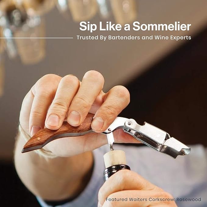 Hicoup Wine Opener - Professional Corkscrews for Wine Bottles w/Foil Cutter and Cap Remover - Manual Wine Key for Servers, Waiters, Bartenders and Home Use - Stainless Steel With Jade Resin Inlay