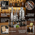 Cocktail Shaker Set, 18-Piece Bartender Kit with Acrylic Stand, 18/8 Stainless Steel Bar Set with Martini Shaker, Jigger, Muddler & Recipe Book for Home Bar