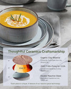 Famiware Star 24-Piece Stoneware Dinnerware Sets, Service for 6 - Reactive Glaze Mugs, Plates and Bowls, Dishes for Everyday & Formal Use, Chip/Scratch Resistant, Microwave/Dishwasher Safe, Smoky Blue