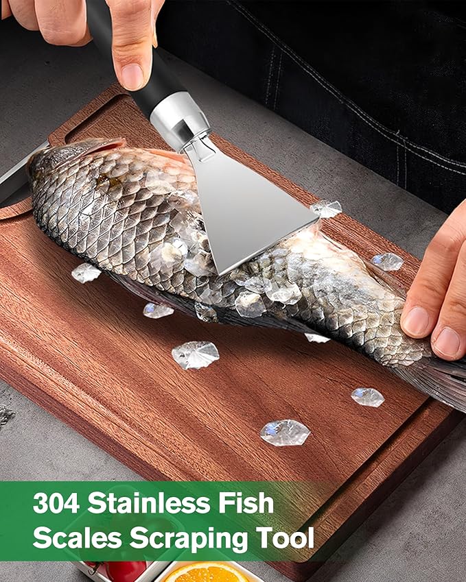2 Pack Fish Scale Remover, 304 Stainless Steel Fish Scaler Scraping Tool, Serrated Fish Cleaning Tools,Sharp Fish Descaler Tool for Restaurant Chef and Home Cooking Seafood Tools