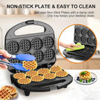 Mini Waffle Maker, Small Waffle Iron with Quick Heat-Up, Makes 8 x 2” Tiny Waffle Bites for Kids, Locking Buckle & Cool Touch Handle, Nonstick Plates, Perfect for Breakfast, Brunch, Desserts & Snacks
