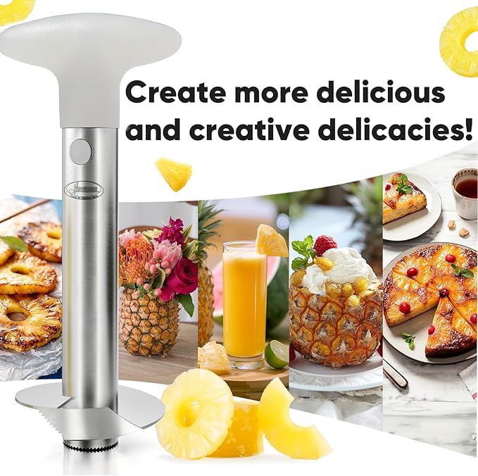 Pineapple Corer, [Upgraded, Reinforced, Thicker Blade] Newness Premium Pineapple Corer Remover, Stainless Steel Pineapple Core Tool for Home & Kitchen with Sharp Blade for Diced Fruit Ring (Clear)