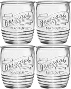 Glaver's Drinking Glasses Set of 4 Original Mason Whiskey 13 Oz Genuine Artisan-Made Vintage Italian Tumbler Glassware Set for Refreshing Drinks, Beverages, Iced Tea