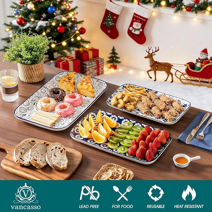 vancasso Porcelain Serving Platters Set of 3, Serving Trays for Party, Serving Dishes for Entertaining, Ceramic Trays for Serving Food, 16"/14"/12" Inch, Series SELENE