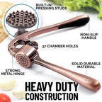 Zulay Kitchen Premium Garlic Press Set - Rust Proof Professional Garlic Mincer Tool - Easy-Squeeze, Easy-Clean with Soft, Ergonomic Handle - Silicone Garlic Peeler & Brush (Copper)