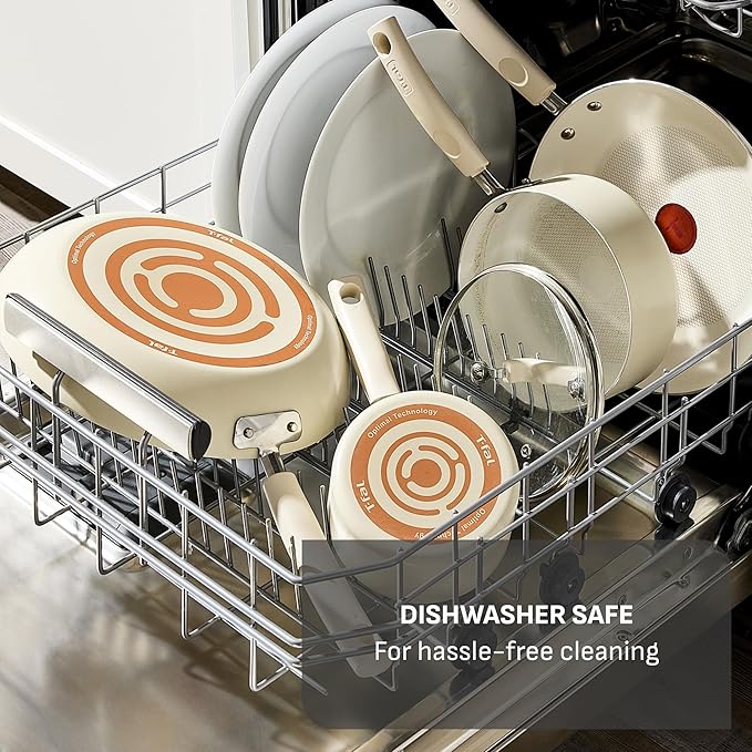T-Fal Signature Nonstick 8” & 10” Frying Pan Skillet Set, Dishwasher Safe, Oven Safe to 350°F, Pots and Pans Set, Non Stick Chef- Pan, Beige