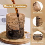 JOVGANK Brown Vintage Hobnail Drinking Glasses Set of 6, Embossed Water Tumbler 12oz, Kitchen & Bar Beaded Glass Cups, Beverage Glass Cups for Water, Beer, Juice, Housewarming and Mother's Day Gift