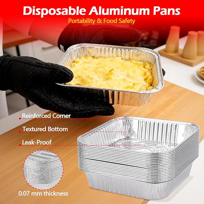 8x8 Aluminum Foil Pans, 20 Pack Disposable Trays Half Size Heavy Duty Tin Pans Deep Food Containers For Cooking, Meal Prep, Baking, Roasting, Chafing, Heating or Steam Table