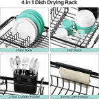 Urackify Dish Drying Rack in Sink - Expandable (14.5''-18''L) Over The Sink Dish Rack with Utensil Holder, Space-Saving Dish Drainer for Kitchen Counter, 1 Piece, Matte Black
