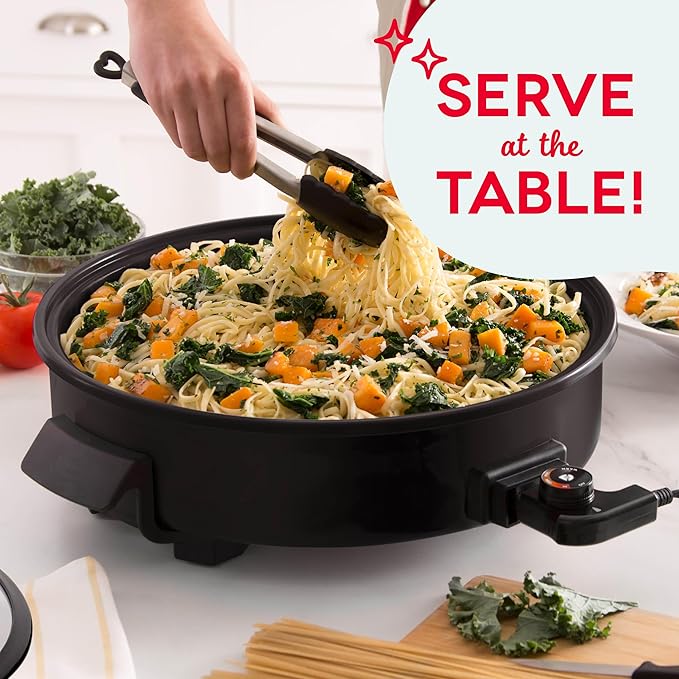 Dash Family Size Skillet - Electric Skillet for Multi-Purpose Cooking - Nonstick Cooking Surface - Tempered Glass Lid & Cool-Touch Handles - 6-Quart Capacity, Makes 24 Cups - 14", Black