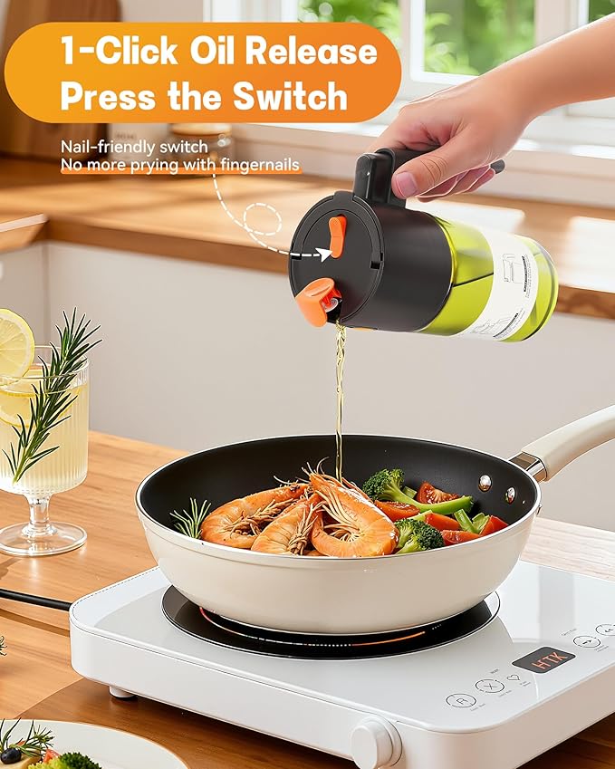 OURCABECUE Upgrade 2 in 1 Oil Sprayer for Cooking, 17oz Light-Blocking Glass Olive Oil Dispenser Bottle for Kitchen,Food-Grade Oil Mister with 8 Stickers(2PCS)