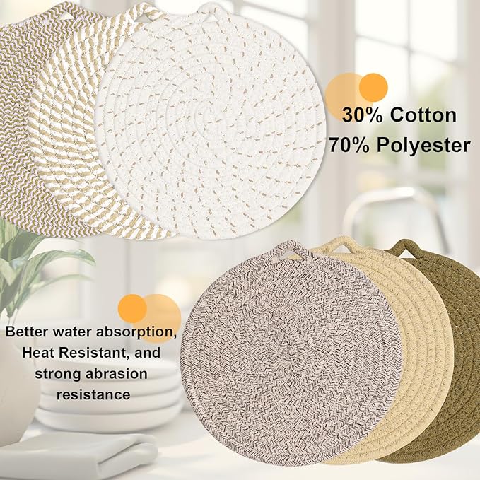 8" Trivets for Hot Dishes, 6 Pack Hot Pads for Kitchen Counter & Dining Table, Heat Resistant | Scratches | Stains Cotton Trivets for Hot Pots and Pans