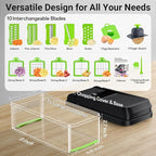 SpaceHacks 15-in-1 Vegetable Chopper, Kitchen Gadgets with 10 Blades, Veggie, Food, Onion Chopper, Cucumber Slicer, Versatile Mandoline, Includes Egg Separator & Finger Guard, Green