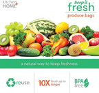Keep it Fresh Produce Bags - 30 Reusable BPA Free Freshness Produce Bags & Twist Ties - Keeps Fruits, Veggies, and Flowers Fresher Longer