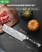 MOSFiATA 7” Nakiri Chef's Knife with Finger Guard, German High Carbon Stainless Steel EN1.4116 Vegetable Knife, Multipurpose Kitchen Knife with Micarta Handle in Gift Box
