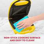 Nostalgia Oscar Mayer Sandwich Maker with Beverage Cooler Bag, 5-Inch Nonstick Cooking Surface with Indicator Lights and Lock Feature, Lunch and Beverage Tote Included, Yellow