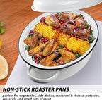Webake Enameled Roasting Pan with Lid, Covered Roaster Pan Oval Pot Enamelware Cookware, 15.5 Inch, Vintage Farmhouse White