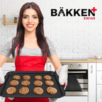 Nonstick Cookie Sheet Pan Carbon Steel Oven Tray Sheet Pan with Red Silicone Handles -large Bakeware Pan Tray with Gray Coating Inside & Outside (Pack of 2)