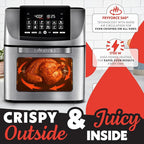 Gourmia Air Fryer - 14 Qt All-in-One Rotisserie Oven with Digital Display, 12 Presets, Roast, Bake, Broil, Dehydrate, Dishwasher Safe Accessories, Stainless Steel